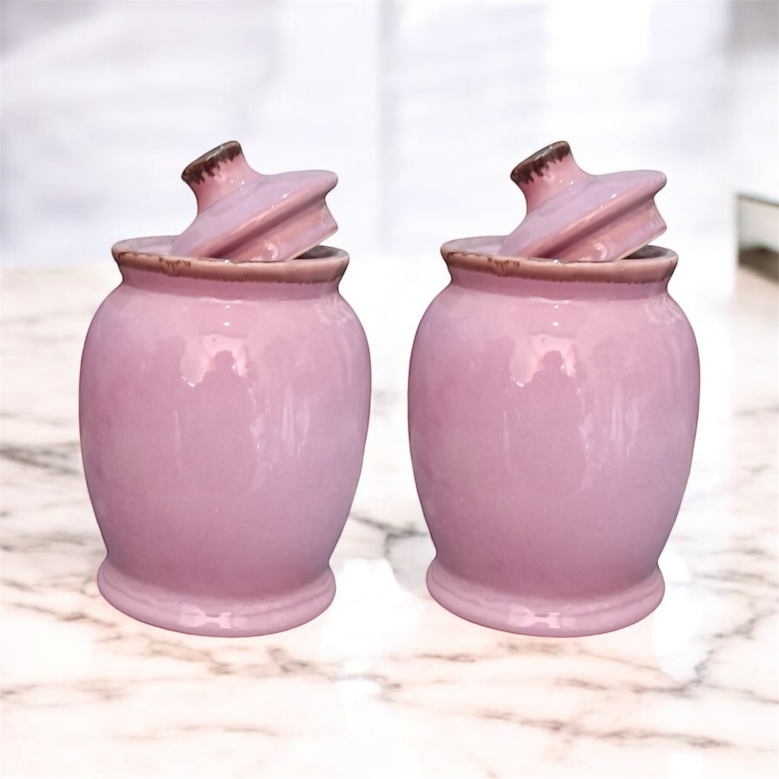 SOULCRAFTZ Exclusive Studio Pottery Ceramic Jar Barni Canister For Kitchen Storage Pickle Sugar Tea Pulses etc (1000ML, Set of 2) (Dual Glazed)