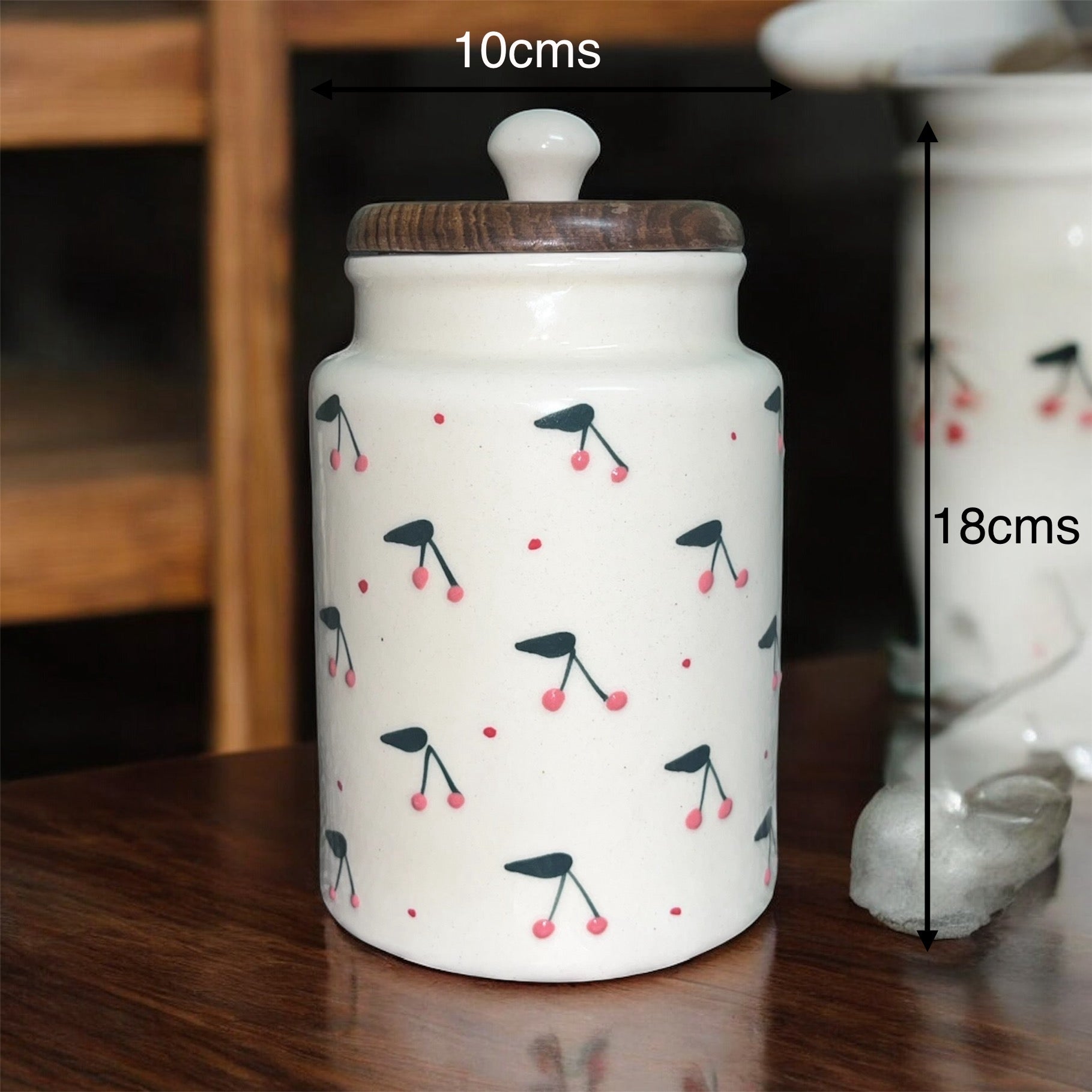 SOULCRAFTZ Handpainted Ceramic Jars with Airtight Wooden Lid | Kitchen Storage | Multipurpose Barni | Pickle jar Storage Container | Dining Table Container | 900ML | Set of 2