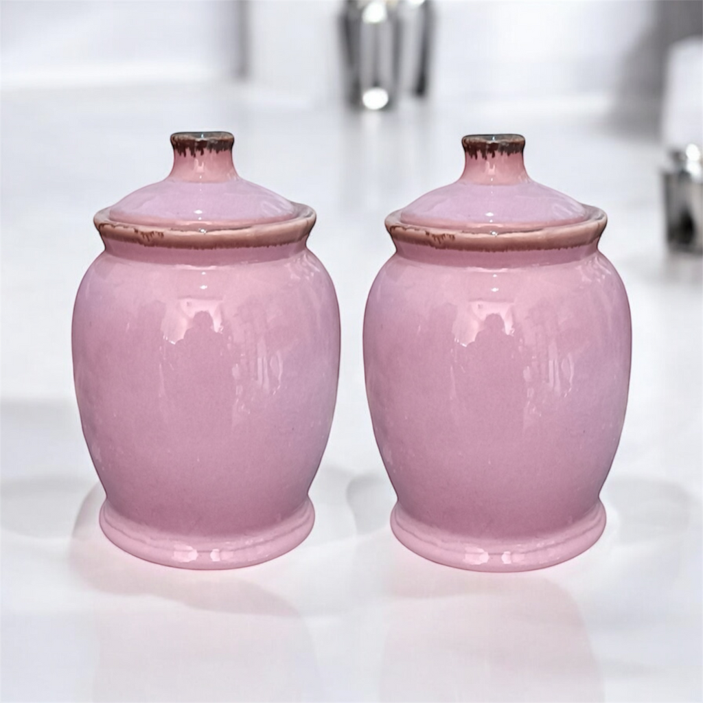 SOULCRAFTZ Exclusive Studio Pottery Ceramic Jar Barni Canister For Kitchen Storage Pickle Sugar Tea Pulses etc (1000ML, Set of 2) (Dual Glazed)