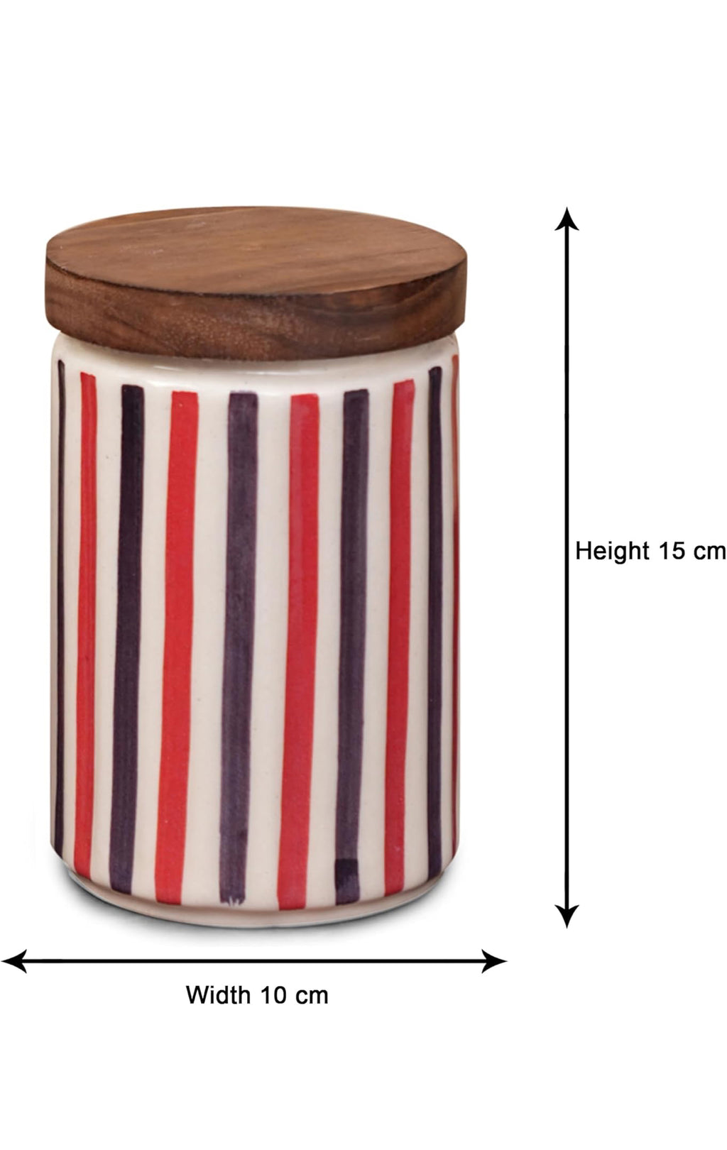 Ceramic Jars | Airtight Wooden Lid | 720ML | Set of 2 | Line Print | Kitchen Storage