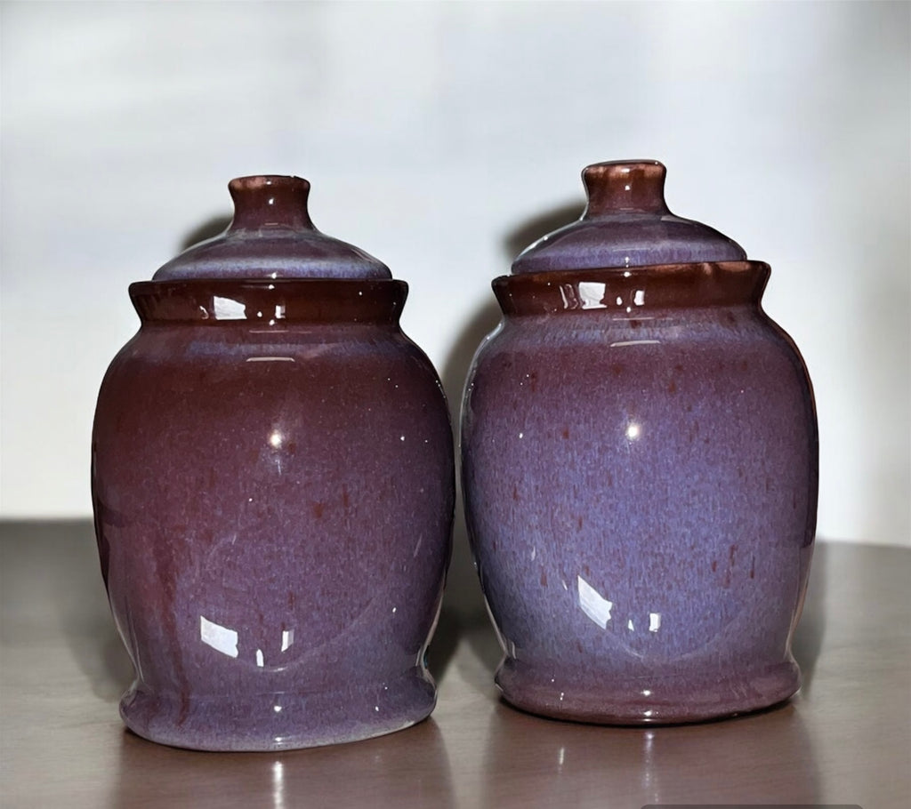 SOULCRAFTZ Exclusive Studio Pottery Ceramic Jar Barni Canister For Kitchen Storage Pickle Sugar Tea Pulses etc (1000ML, Set of 2) (Dual Glazed)