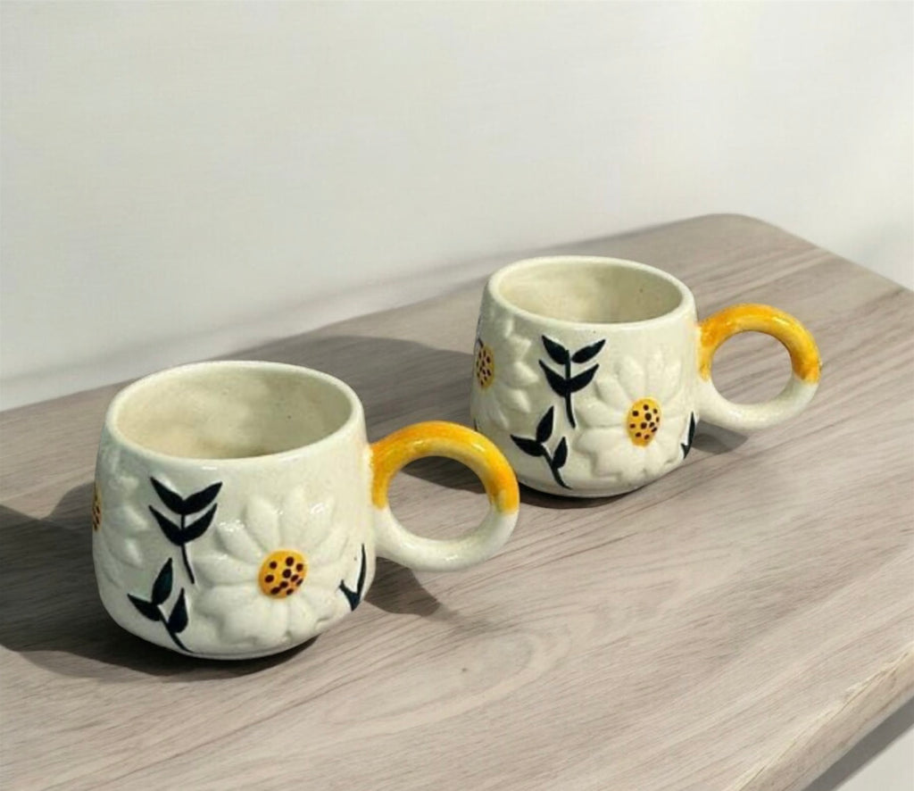 SOULCRAFTZ Cute Handmade Sunflower Cup for Chai Tea Cofee - Microwave and Dishwasher Safe