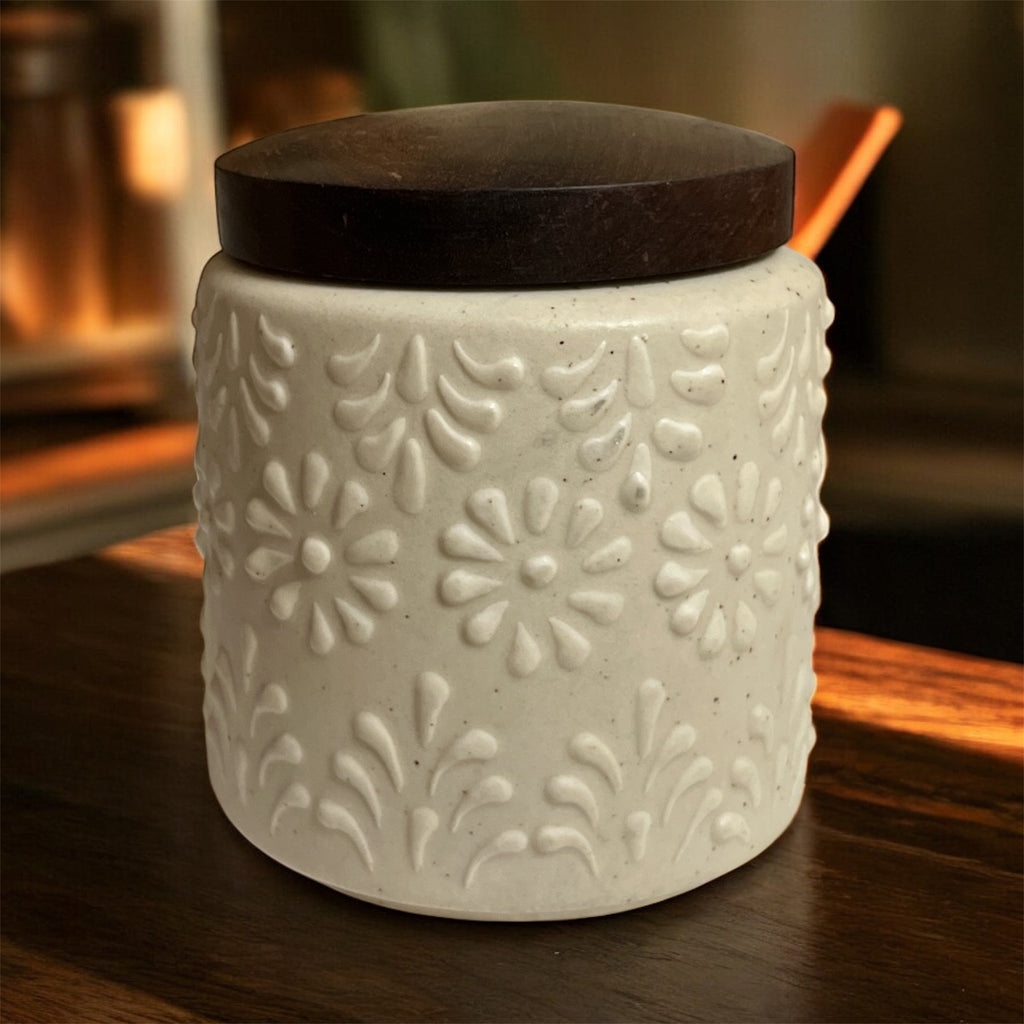 Ceramic Jars | Airtight Wooden Lid | 400ML | Set of 2 | Kitchen Storage