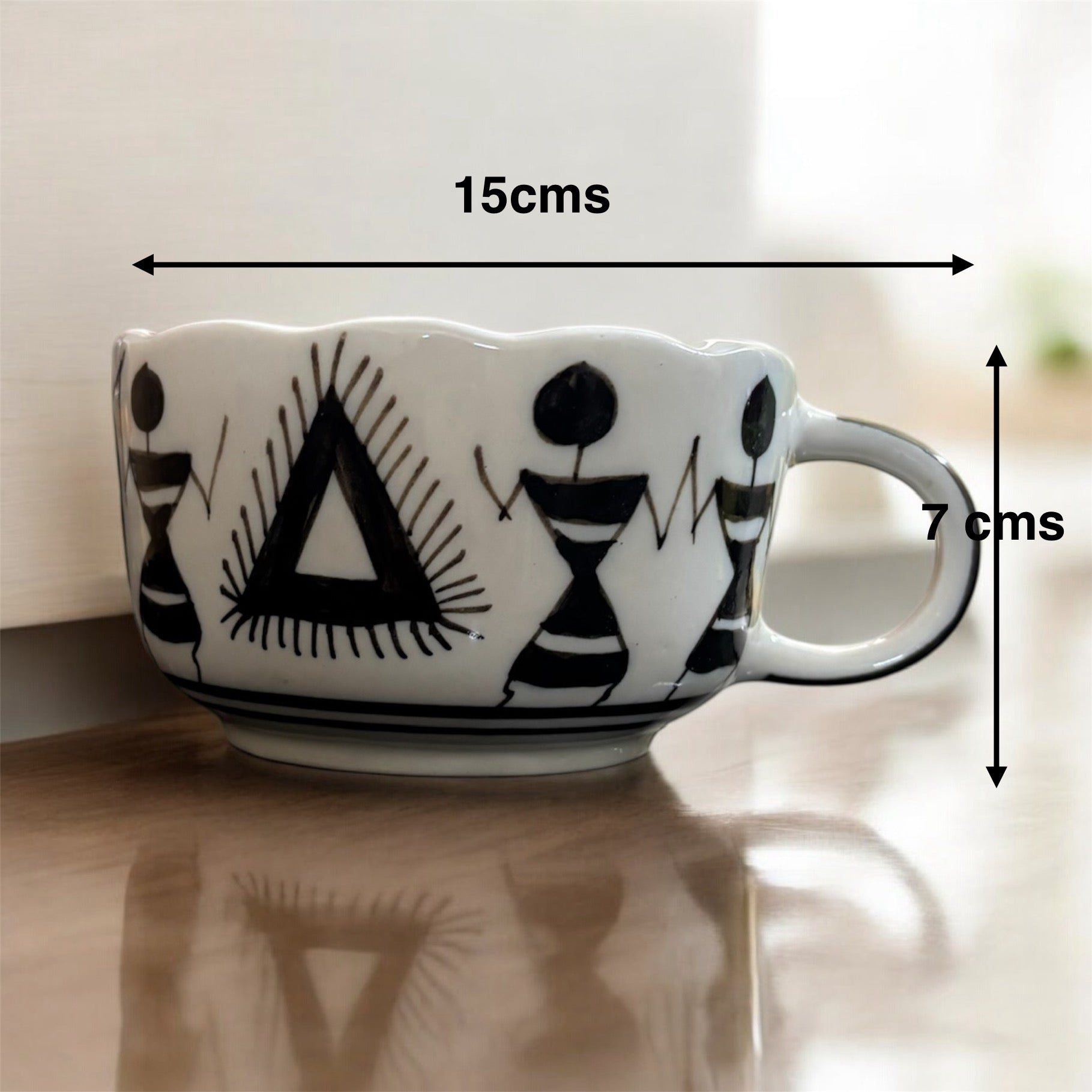 SOULCRAFTZ Ceramic Soup Bowl Set, Set of 2, 450ml | Soup Mug | Soup Cup | Soup Set | Glossy Finish | Soup Bowls Ceramic | Microwave Safe (Soup Cup Set of 2 -Worli Art, White Black)