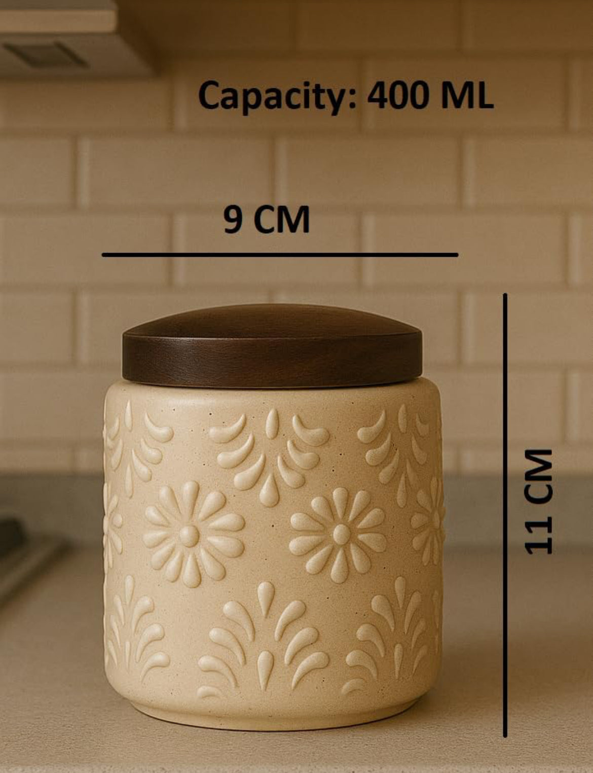 Ceramic Jars | Airtight Wooden Lid | 400ML | Set of 2 | Kitchen Storage