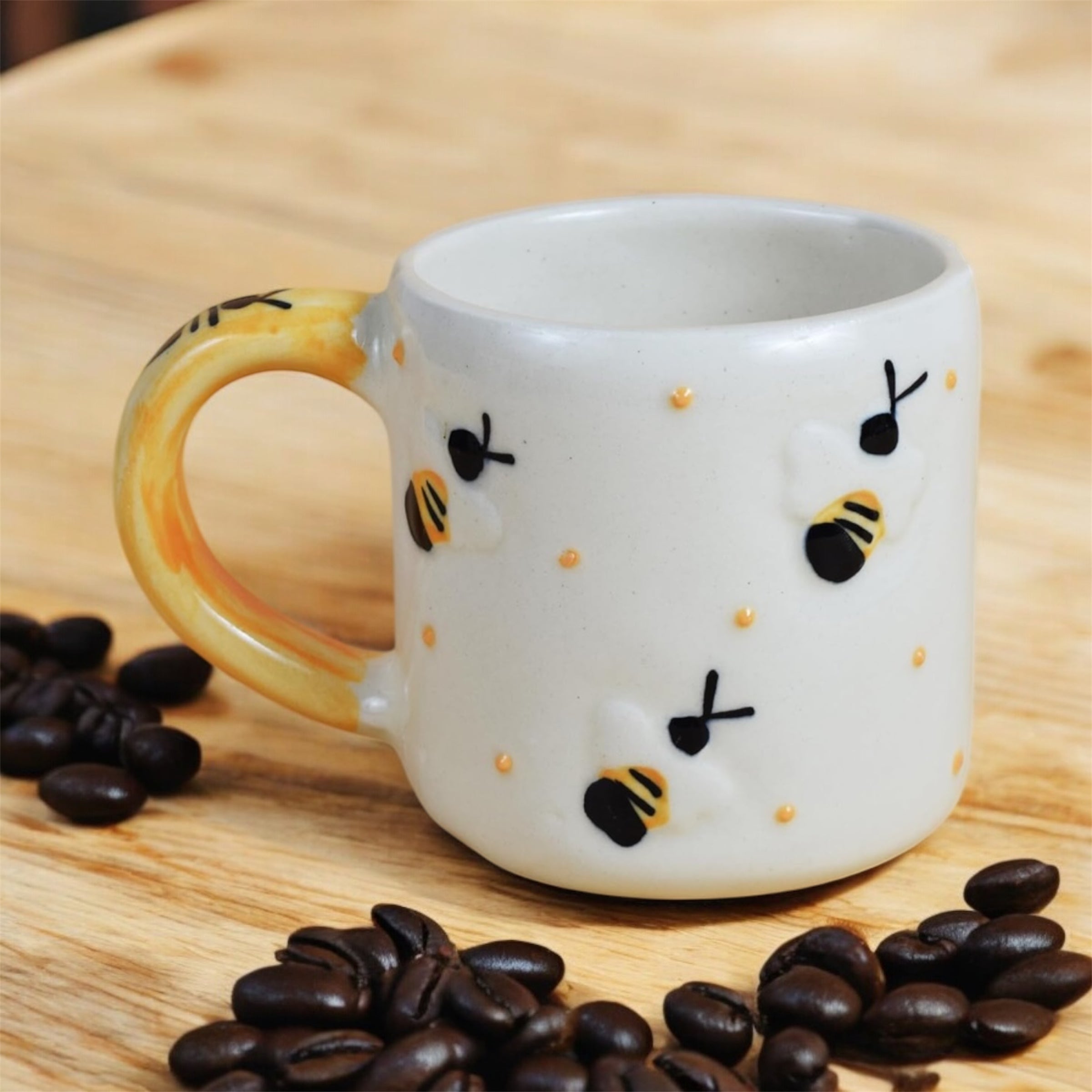 SOULCRAFTZ Bee Mug Yellow Ceramic Serving Tea, Coffee Mug | Ideal for Latte, Cappuccino, Green Tea, Hot Chocolate, and Milk | 300 ml | Set of 2