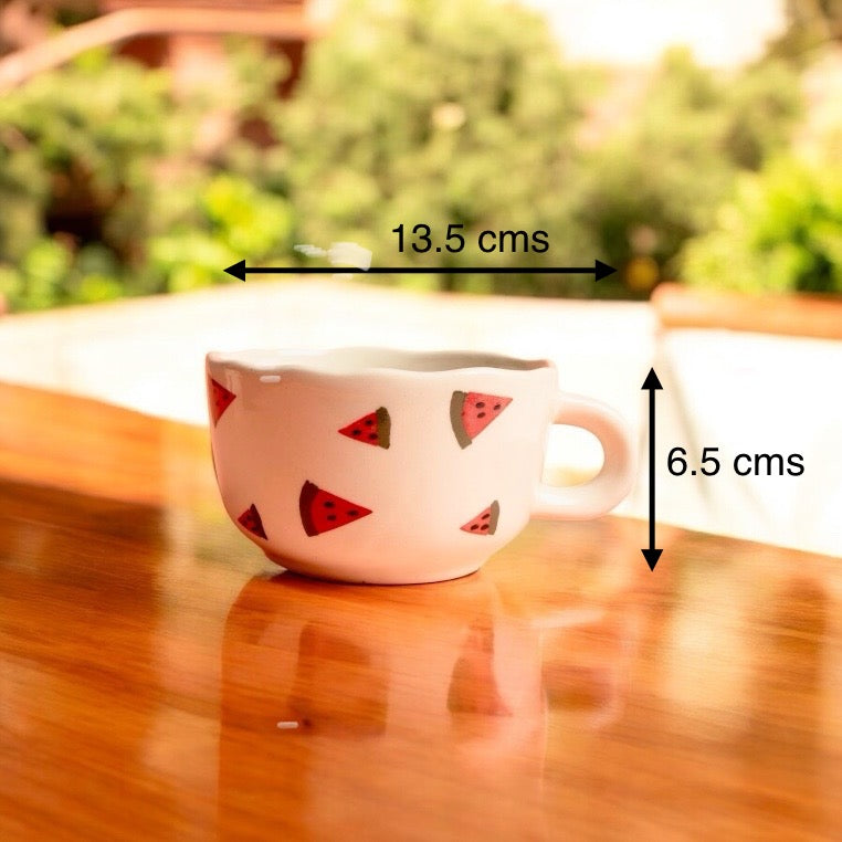 SOULCRAFTZ Wide Watermelon Mugs for Coffee/Tea/Milk/Green Tea/Cold Coffee | Microwave and Dishwasher Safe | Perfect GFT to Family/Friend | Set of 2