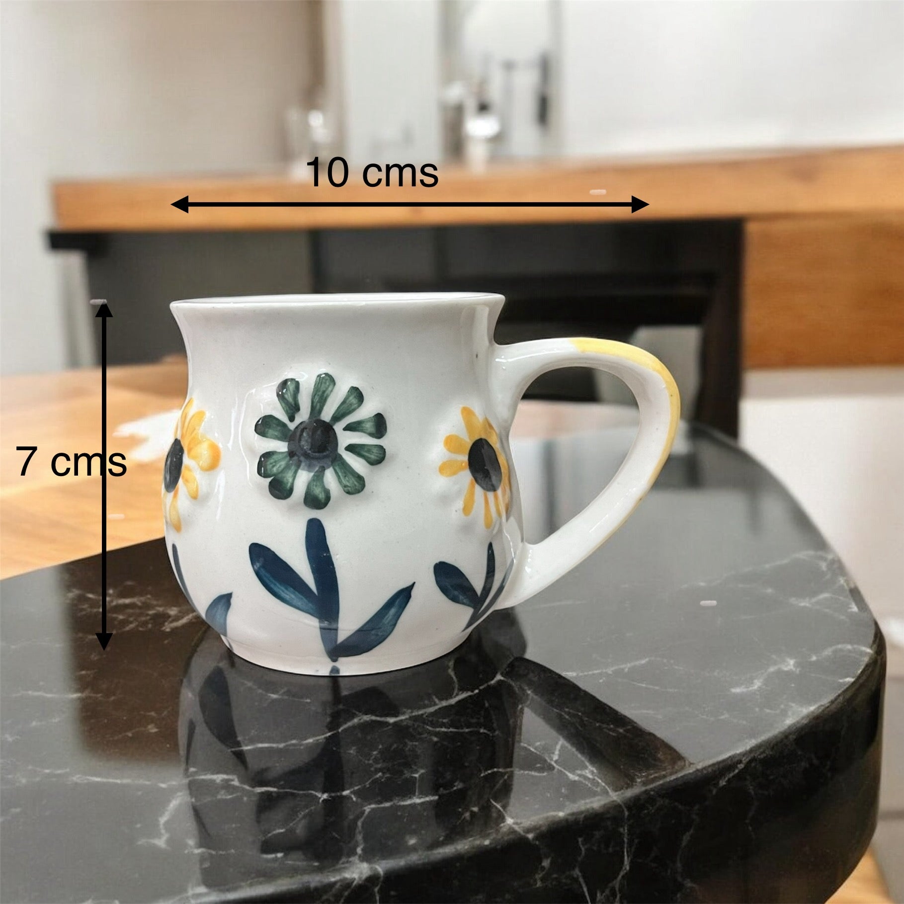 SOULCRAFTZ Ceramic 3D Floral Pattern Mug | Daisy Bloom Design | 250ml Microwave & Dishwasher Safe | Sun Flower | Set of 2