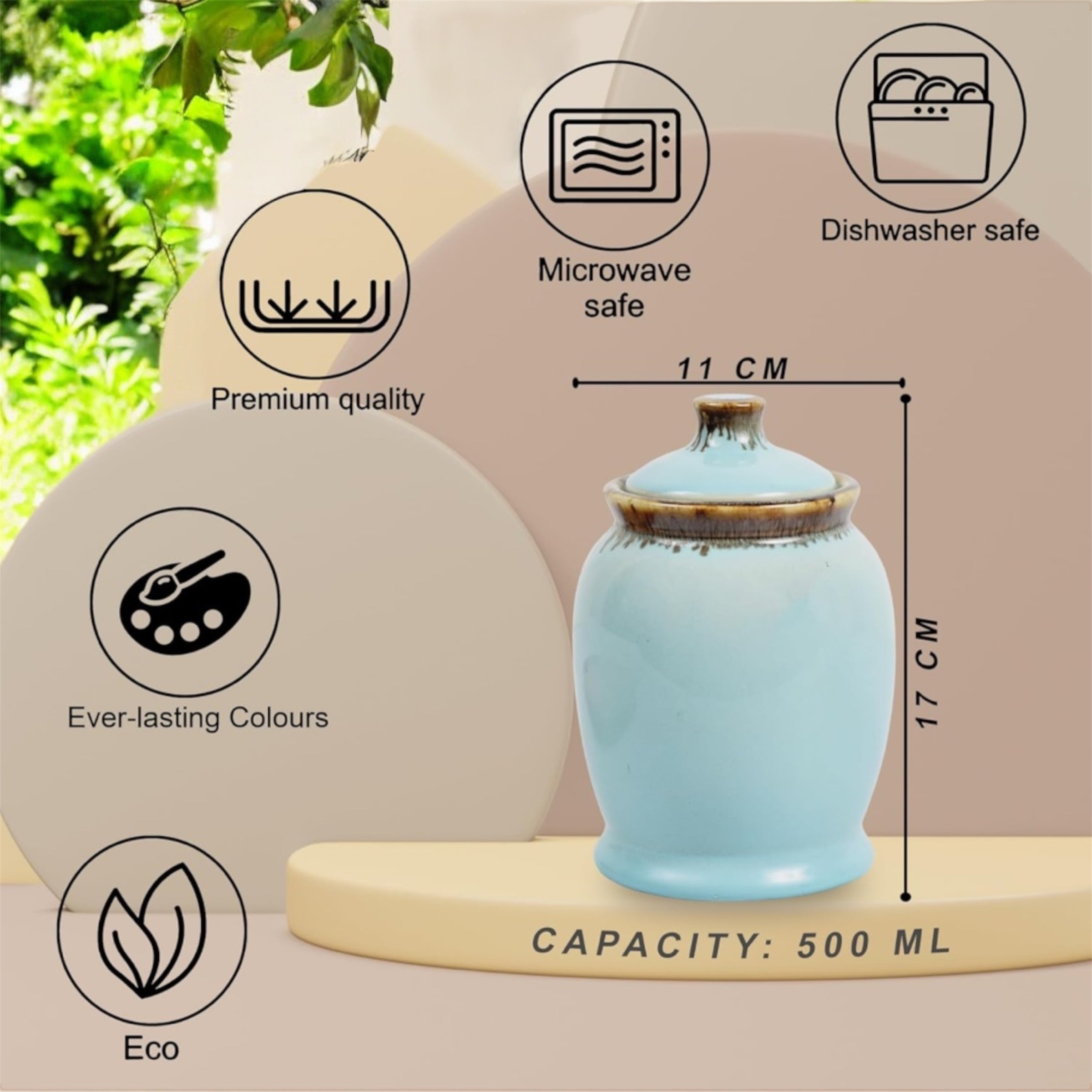 SOULCRAFTZ Exclusive Studio Pottery Ceramic Jar Barni Canister For Kitchen Storage Pickle Sugar Tea Pulses etc (1000ML, Set of 2) (Dual Glazed)