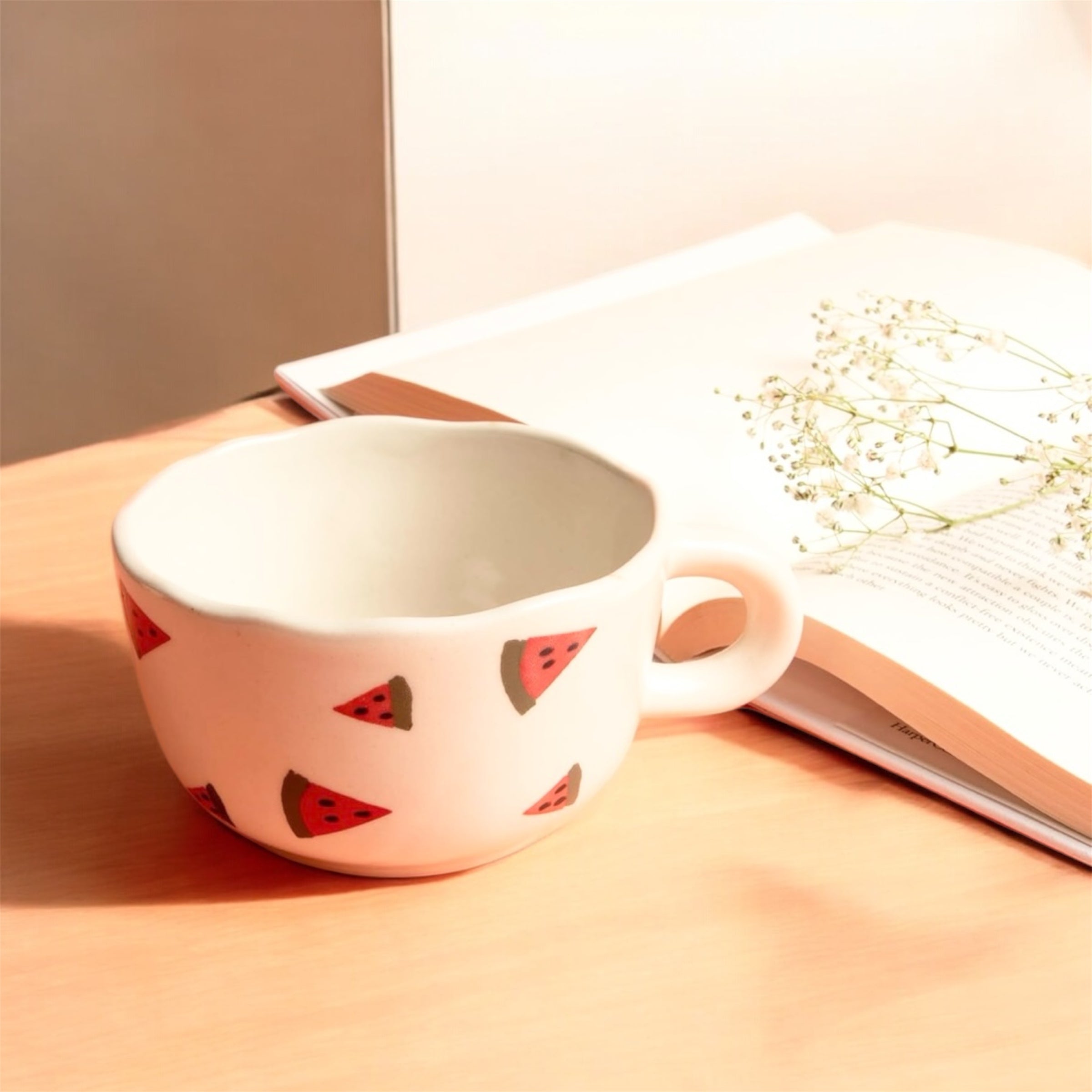 SOULCRAFTZ Wide Watermelon Mugs for Coffee/Tea/Milk/Green Tea/Cold Coffee | Microwave and Dishwasher Safe | Perfect GFT to Family/Friend | Set of 2