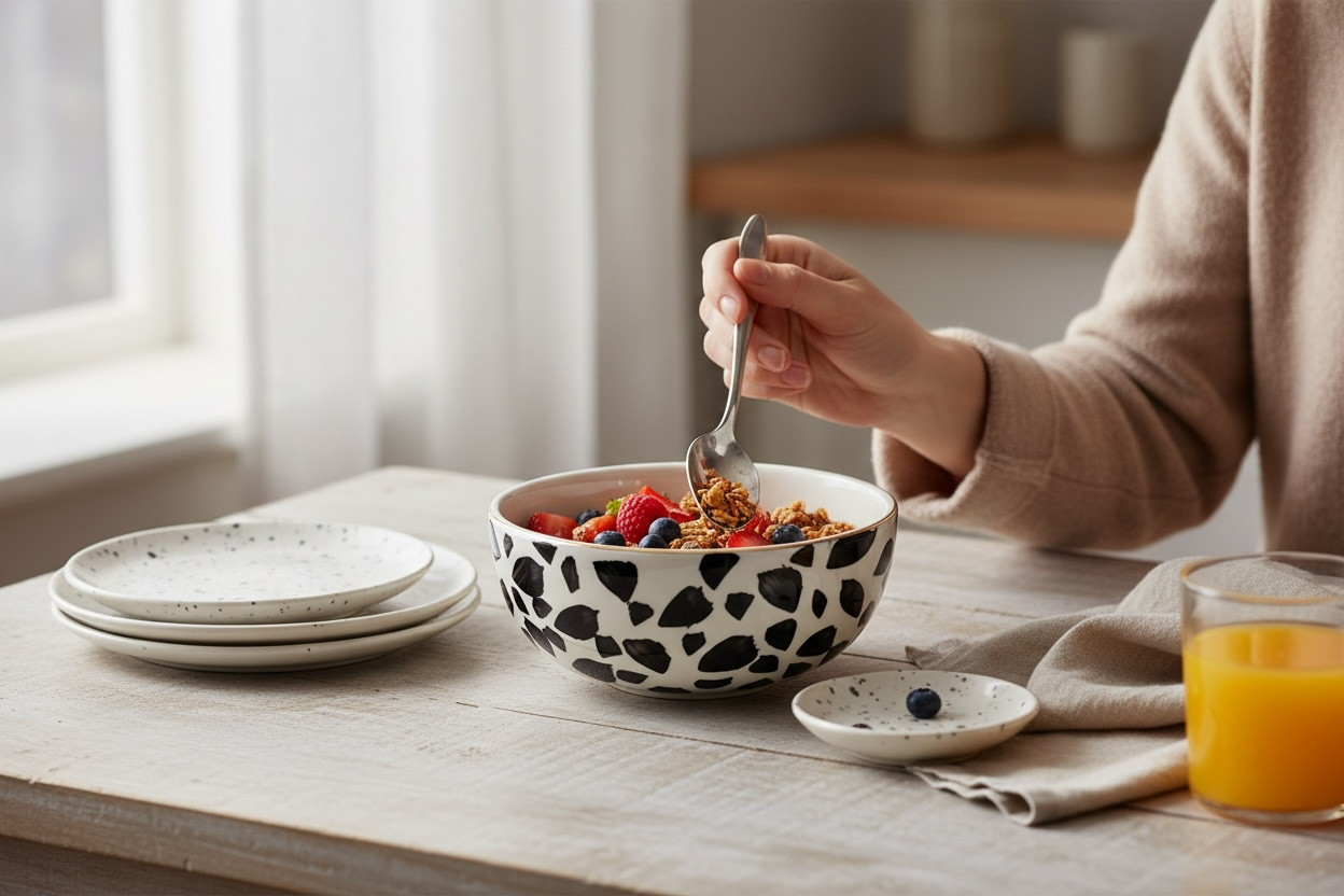 SOULCRAFTZ Elegant Ceramic Serving Bowl – Black Pattern with Gold Rim (8-inch Multipurpose Bowl)