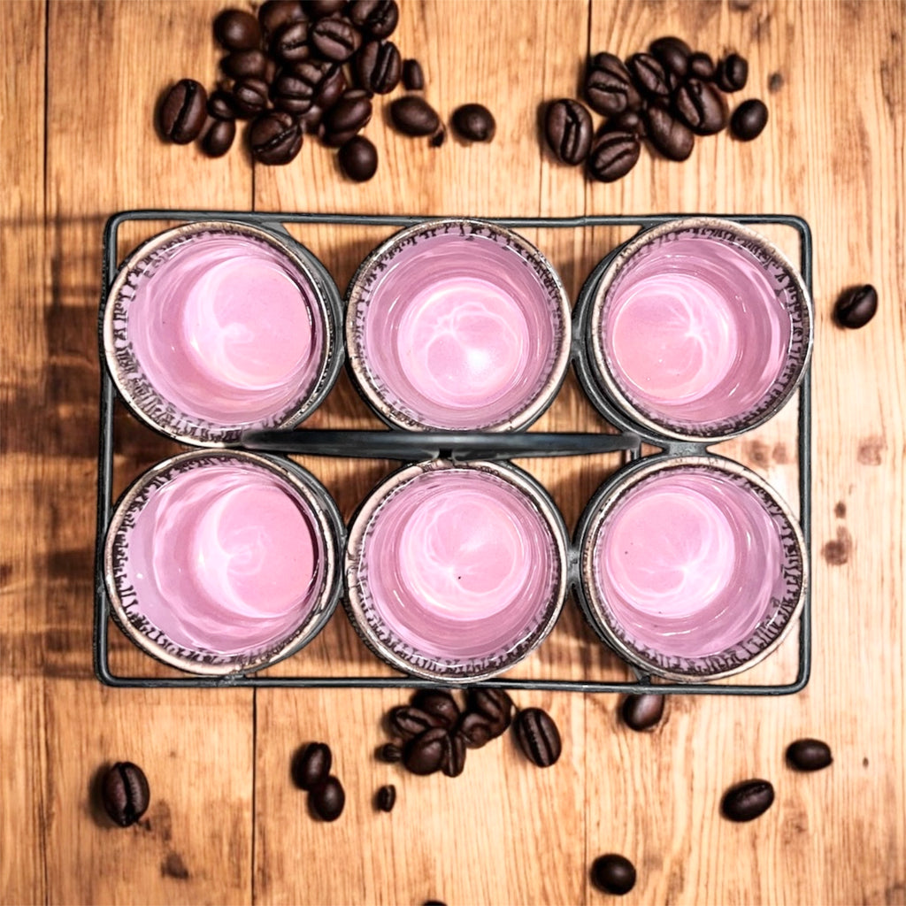 SOULCRAFTZ Dual Glazed Edition Coffee & Tea Cups With Wire Holder & Elegant Studio Pottery, Set Of 6(Multicolour, 120ml)