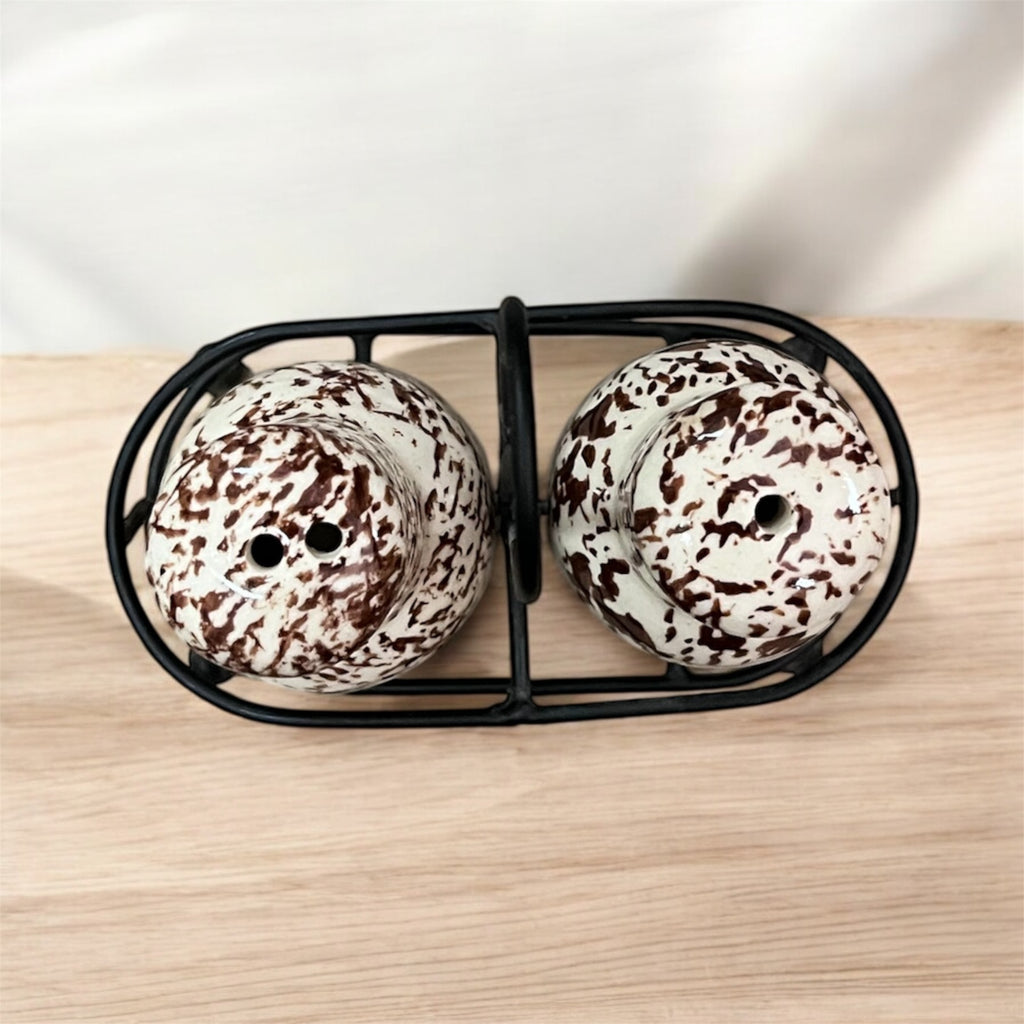 SOULCRAFTZ Salt Pepper Sprinkler Set for Dining Table & Kitchen Ceramic Salt and Pepper Shakers Set Dispenser Set with Wire Holders (80 ML)