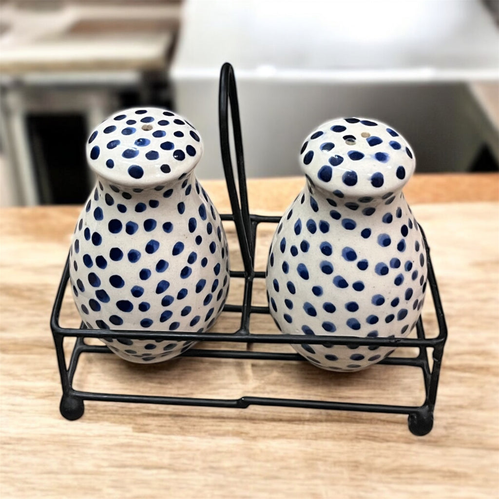 SOULCRAFTZ Salt Pepper Sprinkler Set for Dining Table & Kitchen Ceramic Salt and Pepper Shakers Set Dispenser Set with Wire Holders (80 ML)