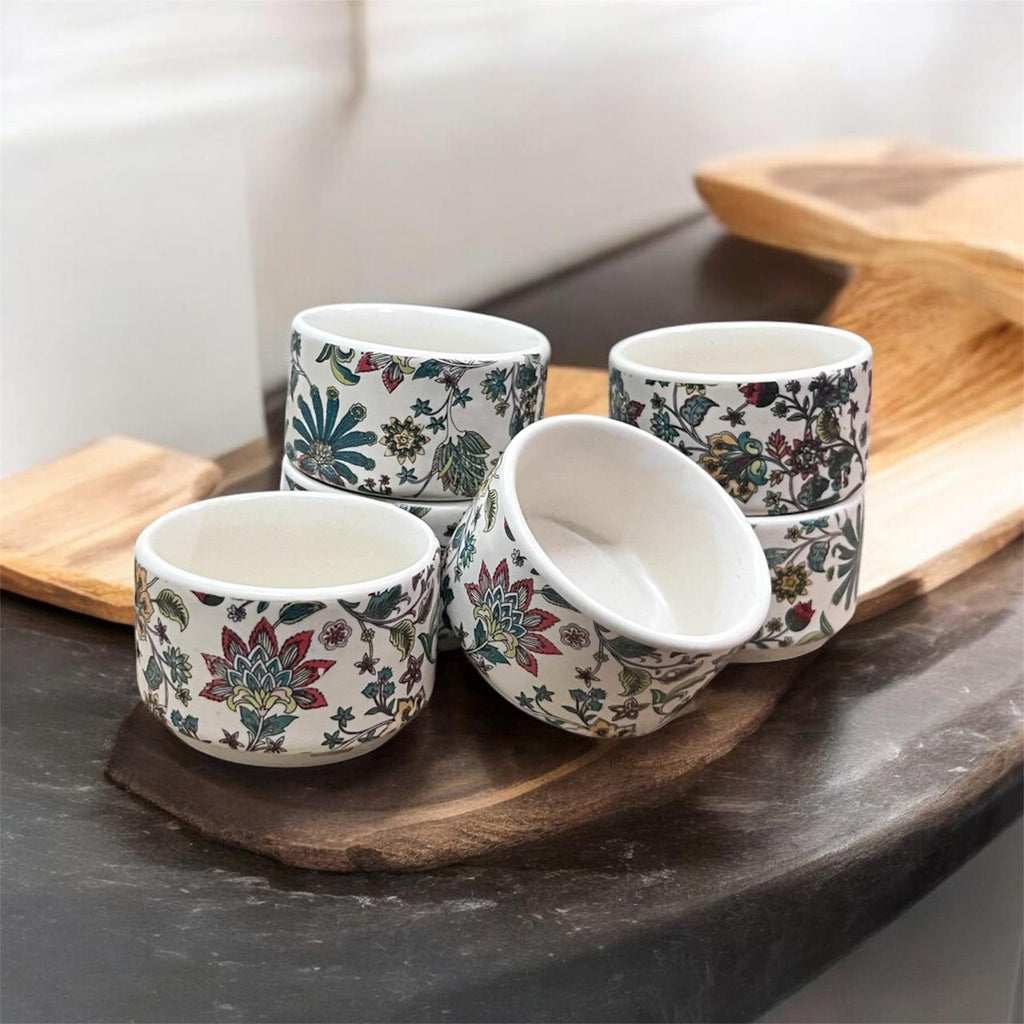 SOULCRAFTZ Ceramic 40 ML Dip Bowl for Serving Chutney Pickle,Small Sauce Bowl for Kitchen Dining Table, Restaurant, Hotel (White & Orange, Set of 2)