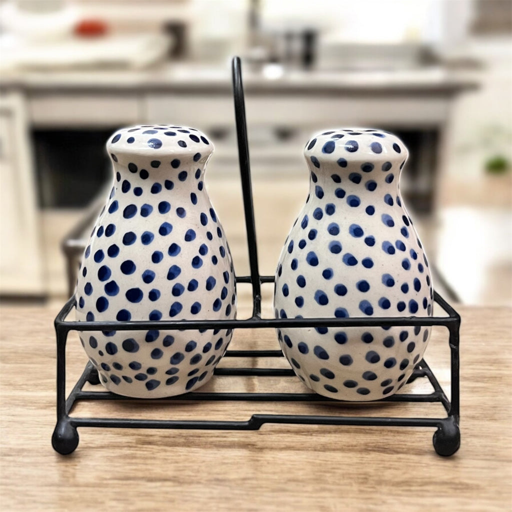 SOULCRAFTZ Salt Pepper Sprinkler Set for Dining Table & Kitchen Ceramic Salt and Pepper Shakers Set Dispenser Set with Wire Holders (80 ML)