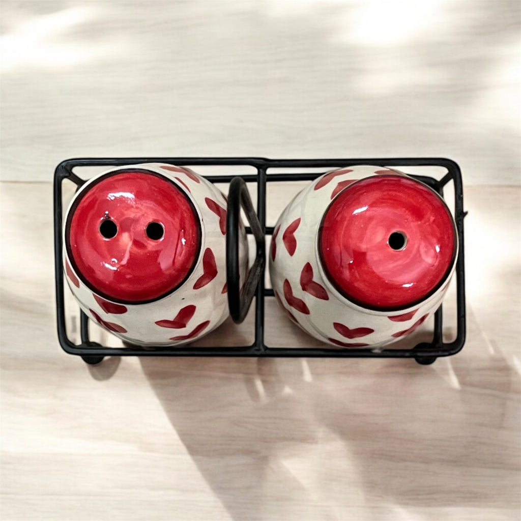 SOULCRAFTZ Salt Pepper Sprinkler Set for Dining Table & Kitchen Ceramic Salt and Pepper Shakers Set Dispenser Set with Wire Holders (80 ML)