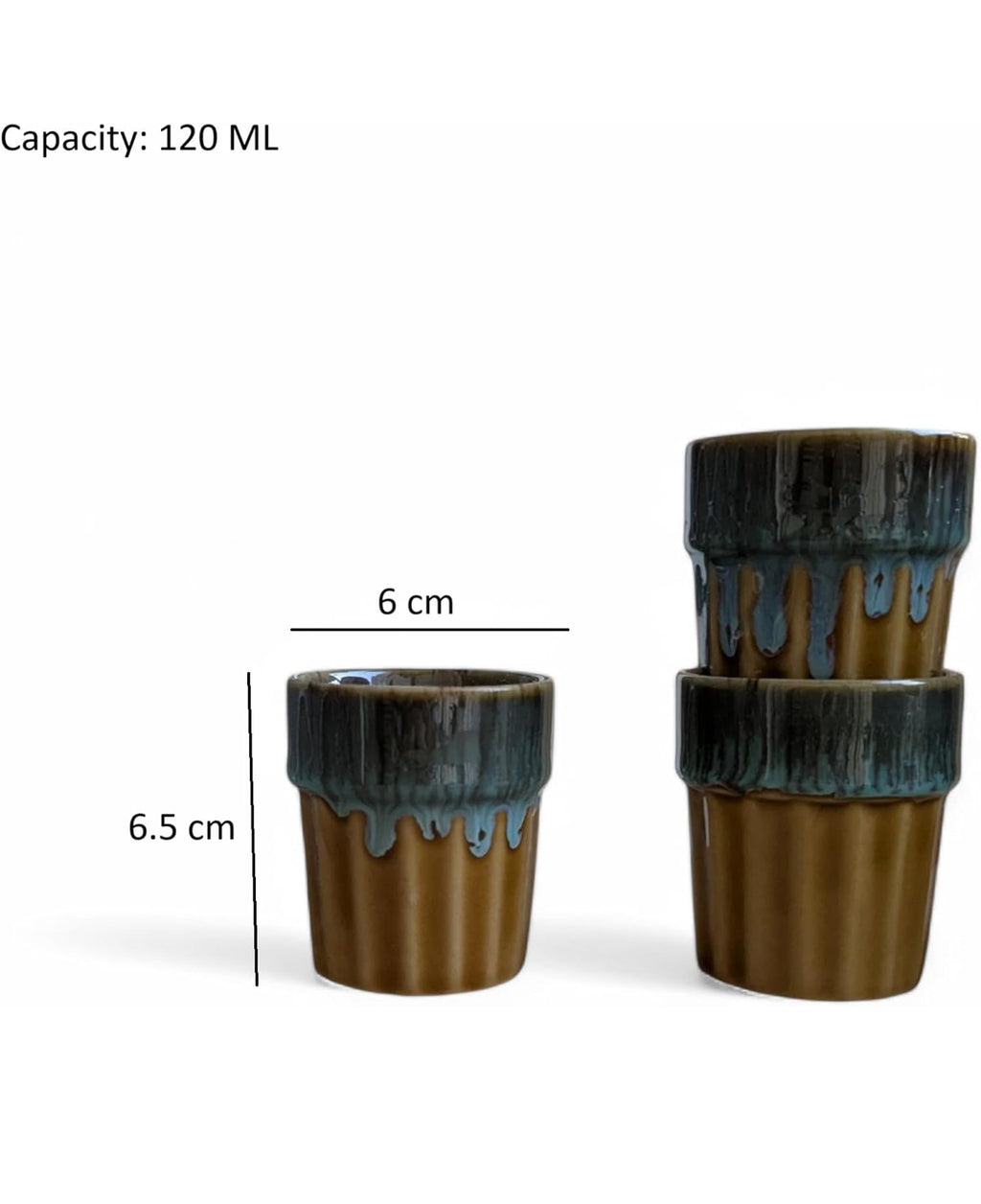 SOULCRAFTZ Dual Glazed Edition Coffee & Tea Cups With Wire Holder & Elegant Studio Pottery, Set Of 6(Multicolour, 120ml)