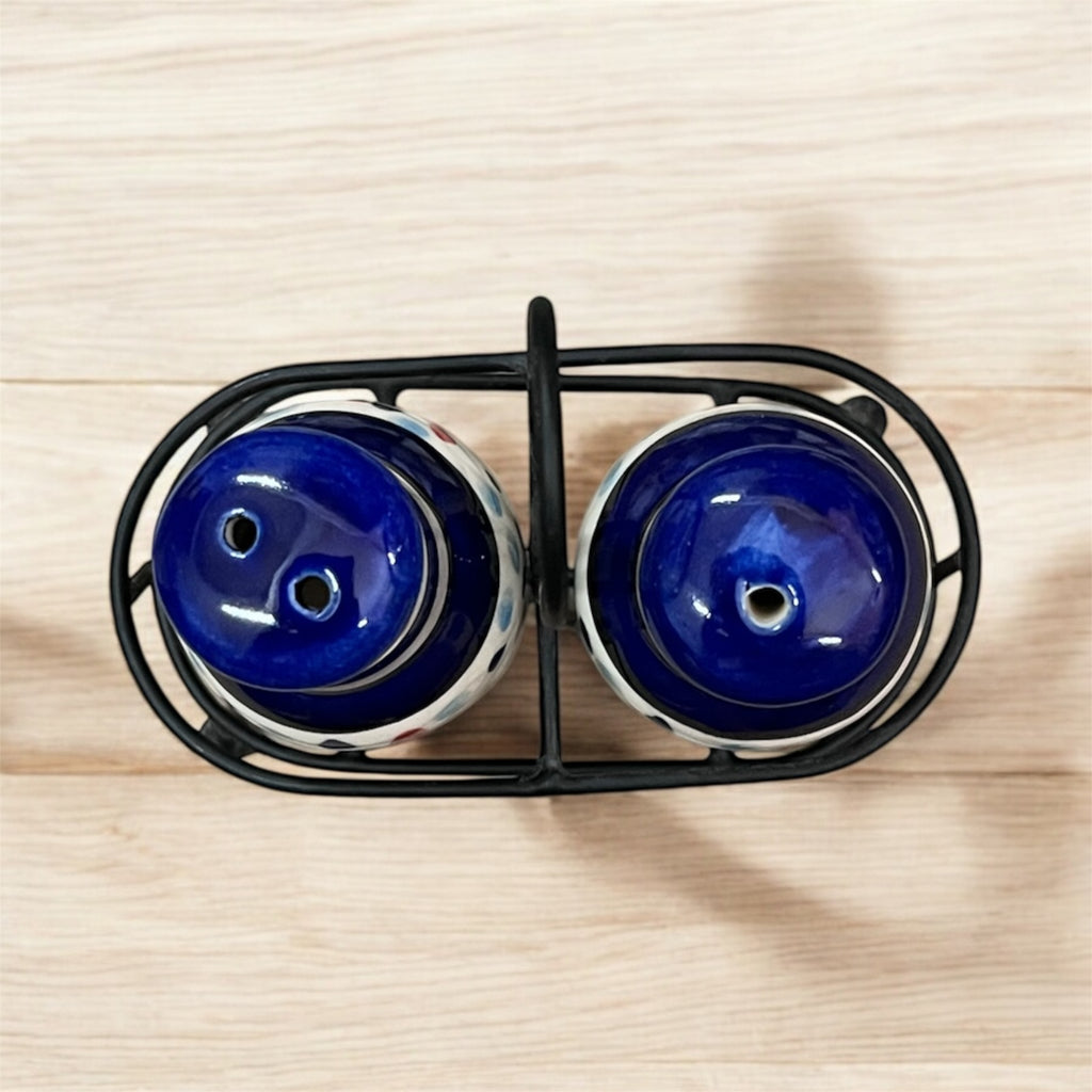 SOULCRAFTZ Salt Pepper Sprinkler Set for Dining Table & Kitchen Ceramic Salt and Pepper Shakers Set Dispenser Set with Wire Holders (80 ML)