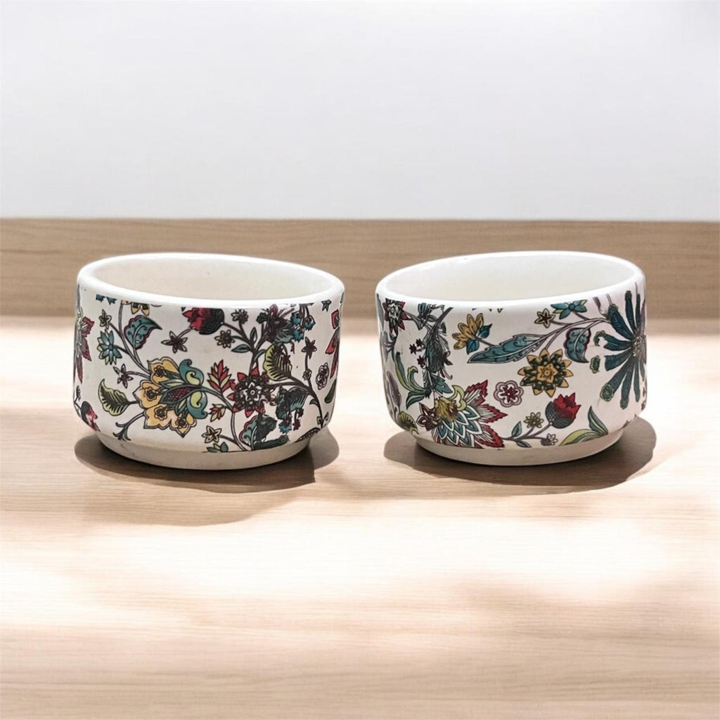 SOULCRAFTZ Ceramic 40 ML Dip Bowl for Serving Chutney Pickle,Small Sauce Bowl for Kitchen Dining Table, Restaurant, Hotel (White & Orange, Set of 2)