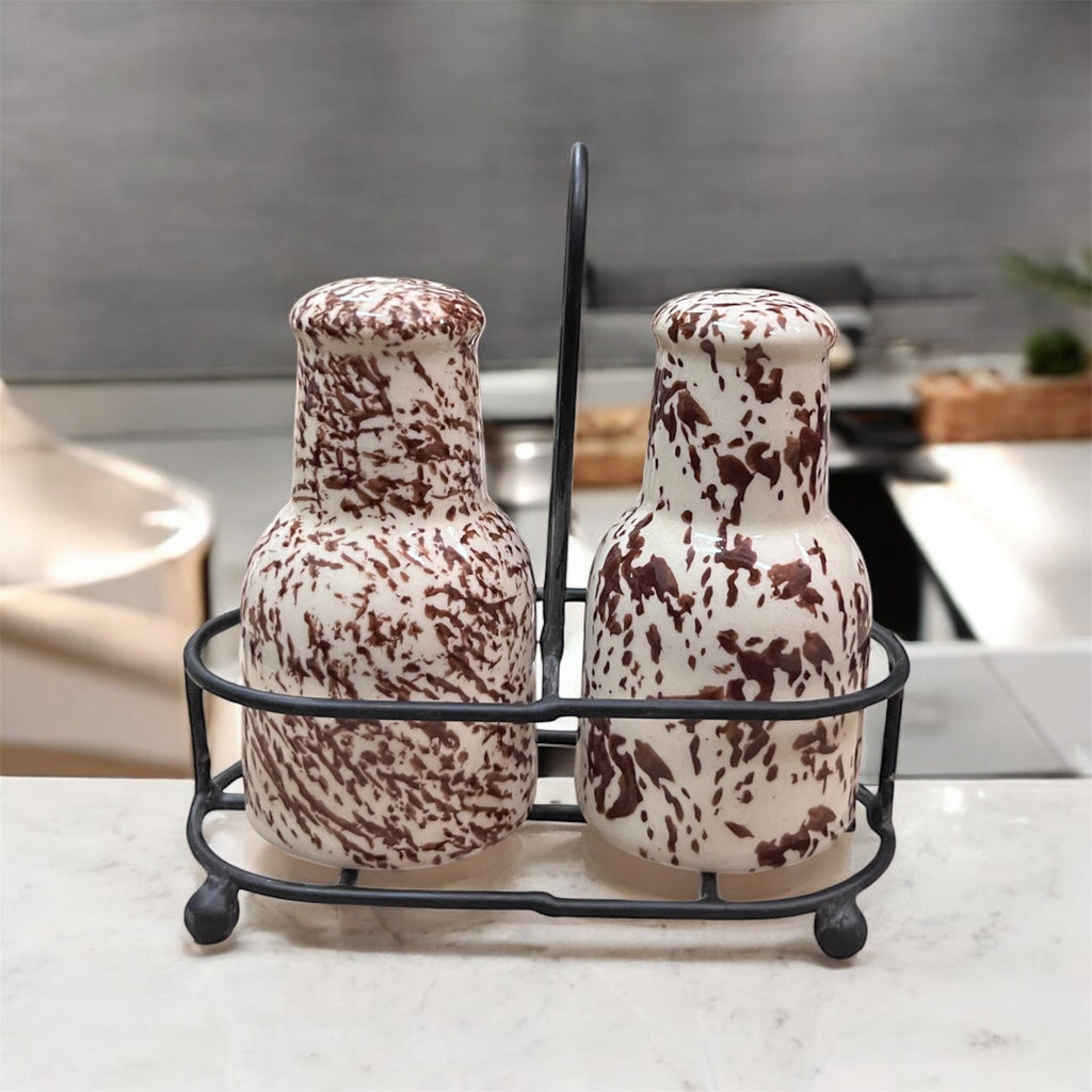 SOULCRAFTZ Salt Pepper Sprinkler Set for Dining Table & Kitchen Ceramic Salt and Pepper Shakers Set Dispenser Set with Wire Holders (80 ML)