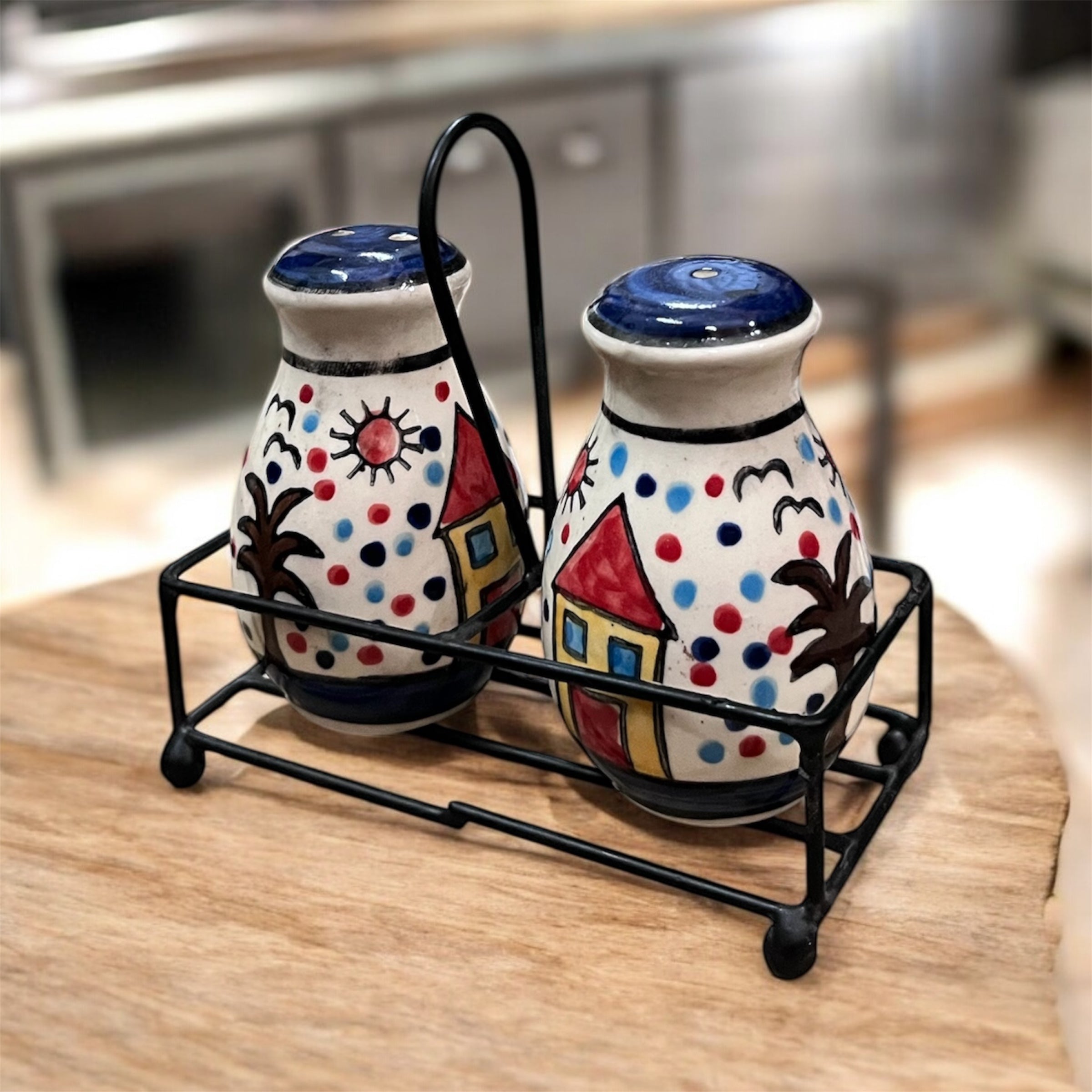 SOULCRAFTZ Salt Pepper Sprinkler Set for Dining Table & Kitchen Ceramic Salt and Pepper Shakers Set Dispenser Set with Wire Holders (80 ML)