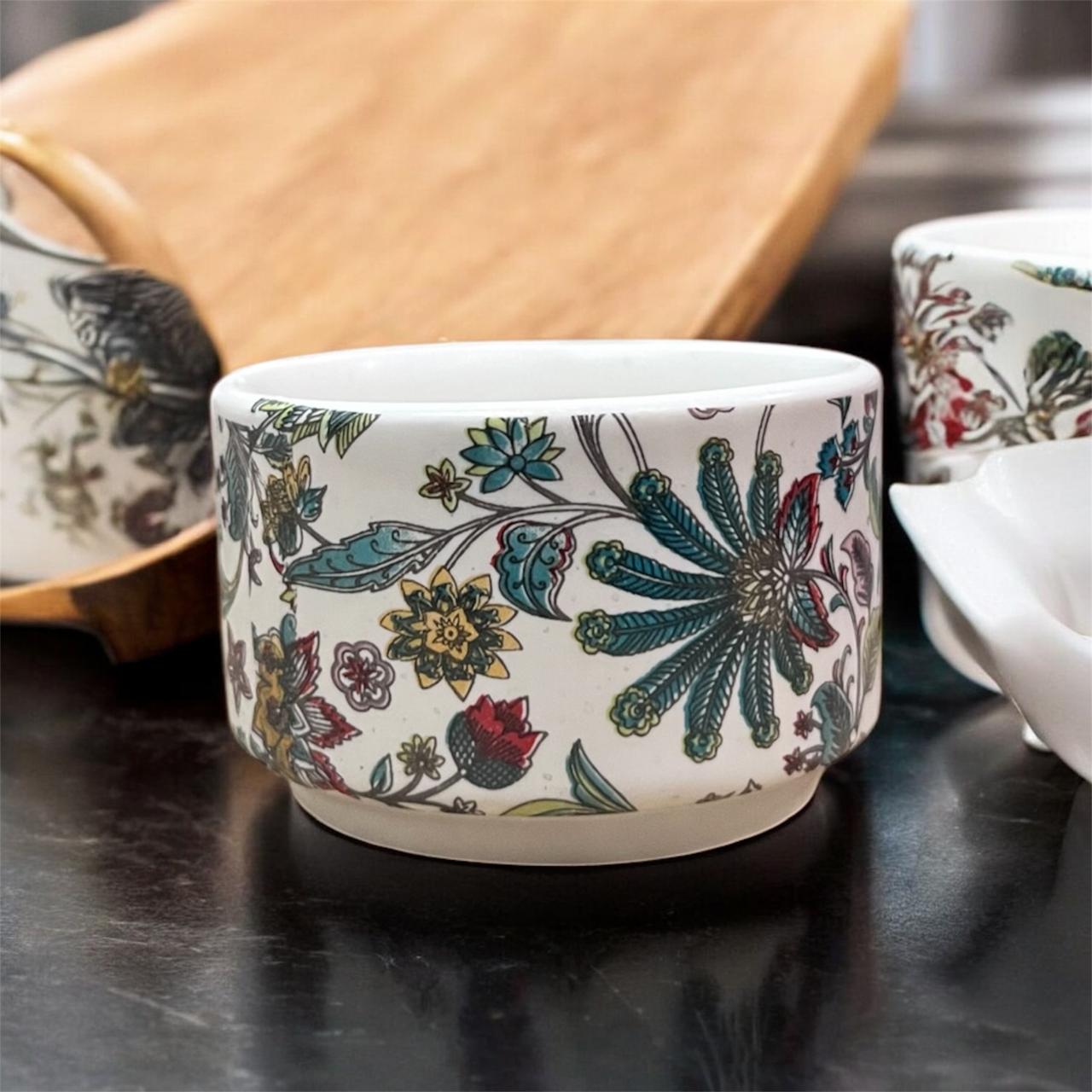 SOULCRAFTZ Ceramic 40 ML Dip Bowl for Serving Chutney Pickle,Small Sauce Bowl for Kitchen Dining Table, Restaurant, Hotel (White & Orange, Set of 2)