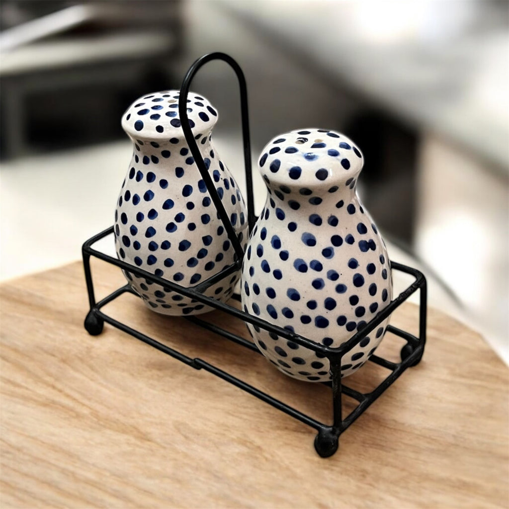 SOULCRAFTZ Salt Pepper Sprinkler Set for Dining Table & Kitchen Ceramic Salt and Pepper Shakers Set Dispenser Set with Wire Holders (80 ML)