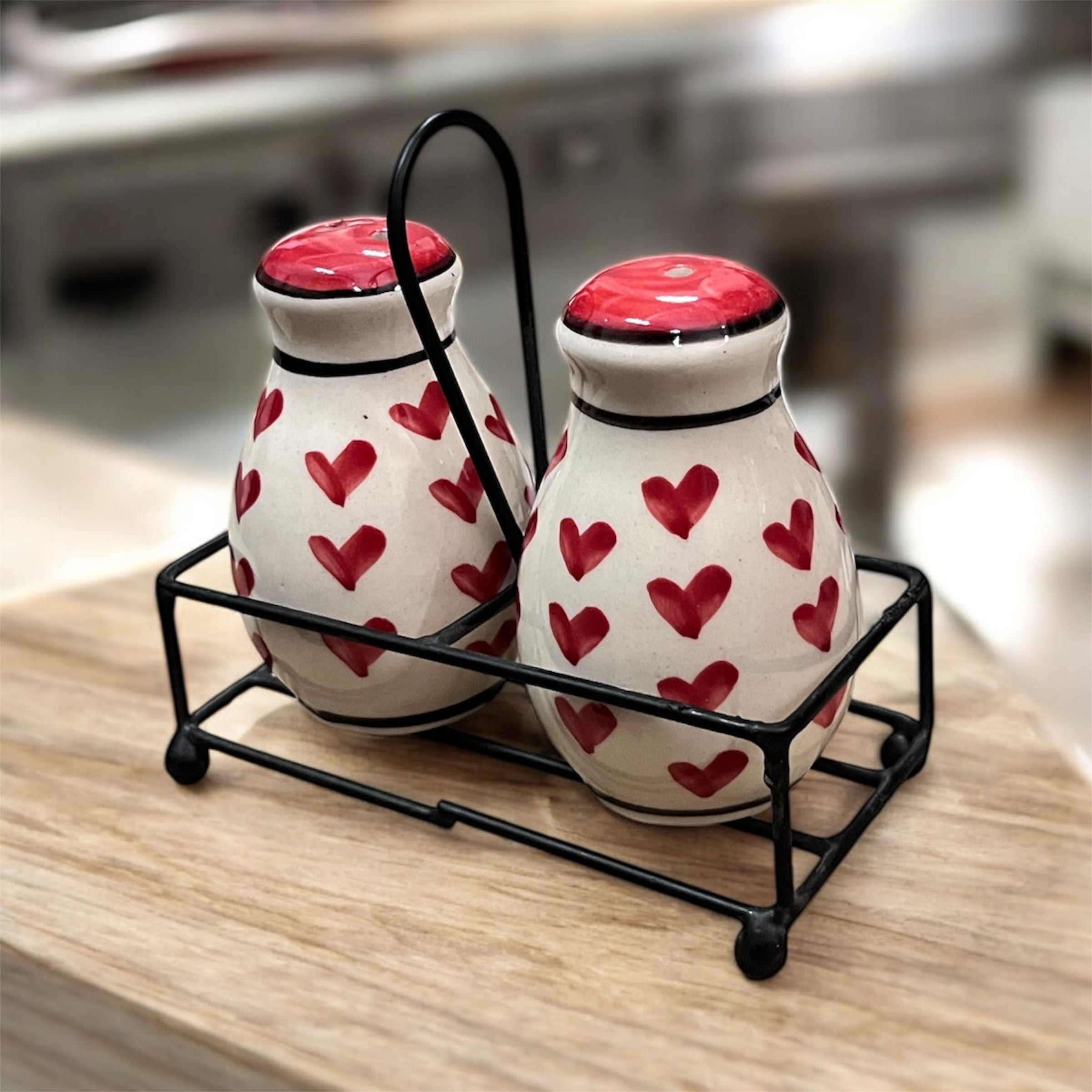 SOULCRAFTZ Salt Pepper Sprinkler Set for Dining Table & Kitchen Ceramic Salt and Pepper Shakers Set Dispenser Set with Wire Holders (80 ML)