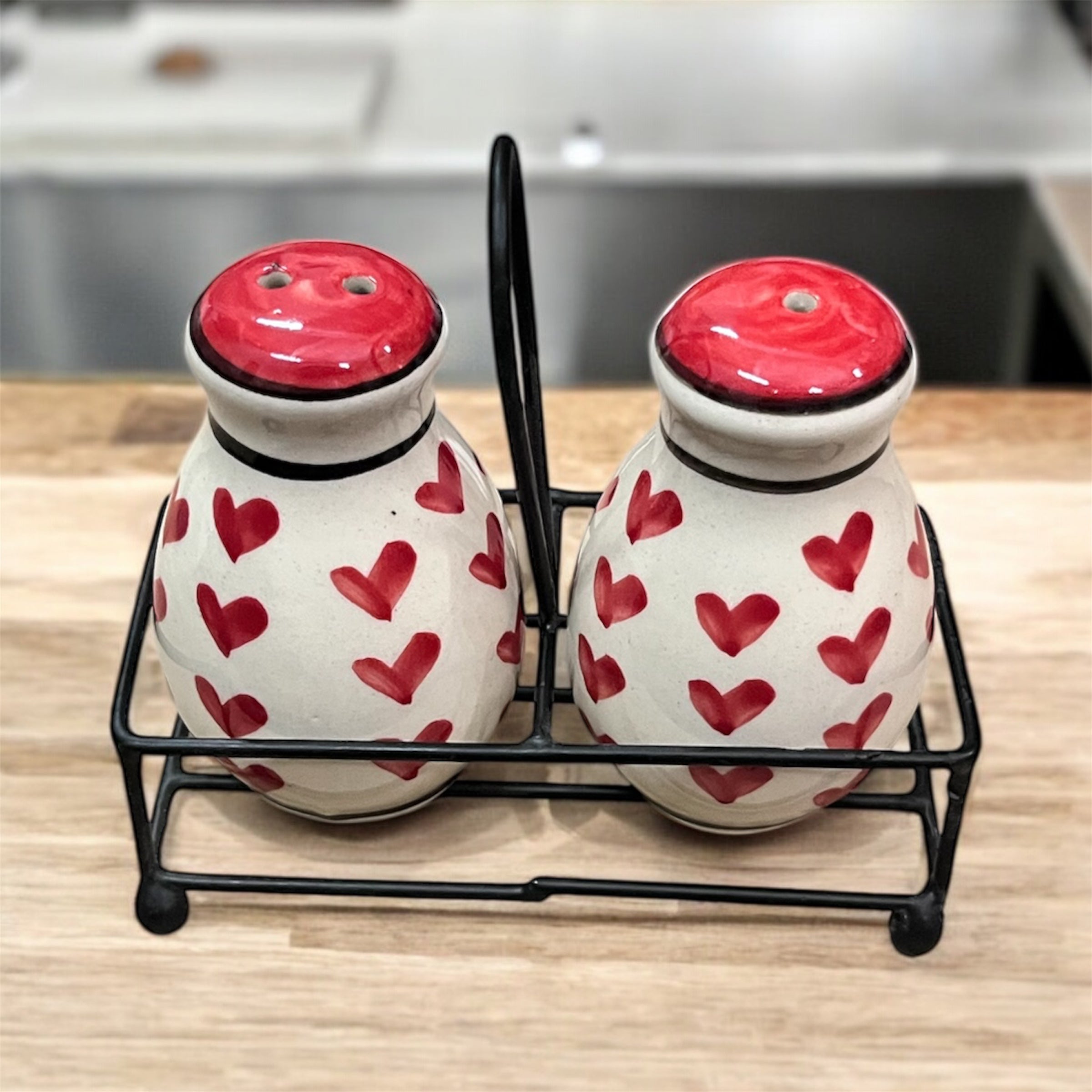 SOULCRAFTZ Salt Pepper Sprinkler Set for Dining Table & Kitchen Ceramic Salt and Pepper Shakers Set Dispenser Set with Wire Holders (80 ML)